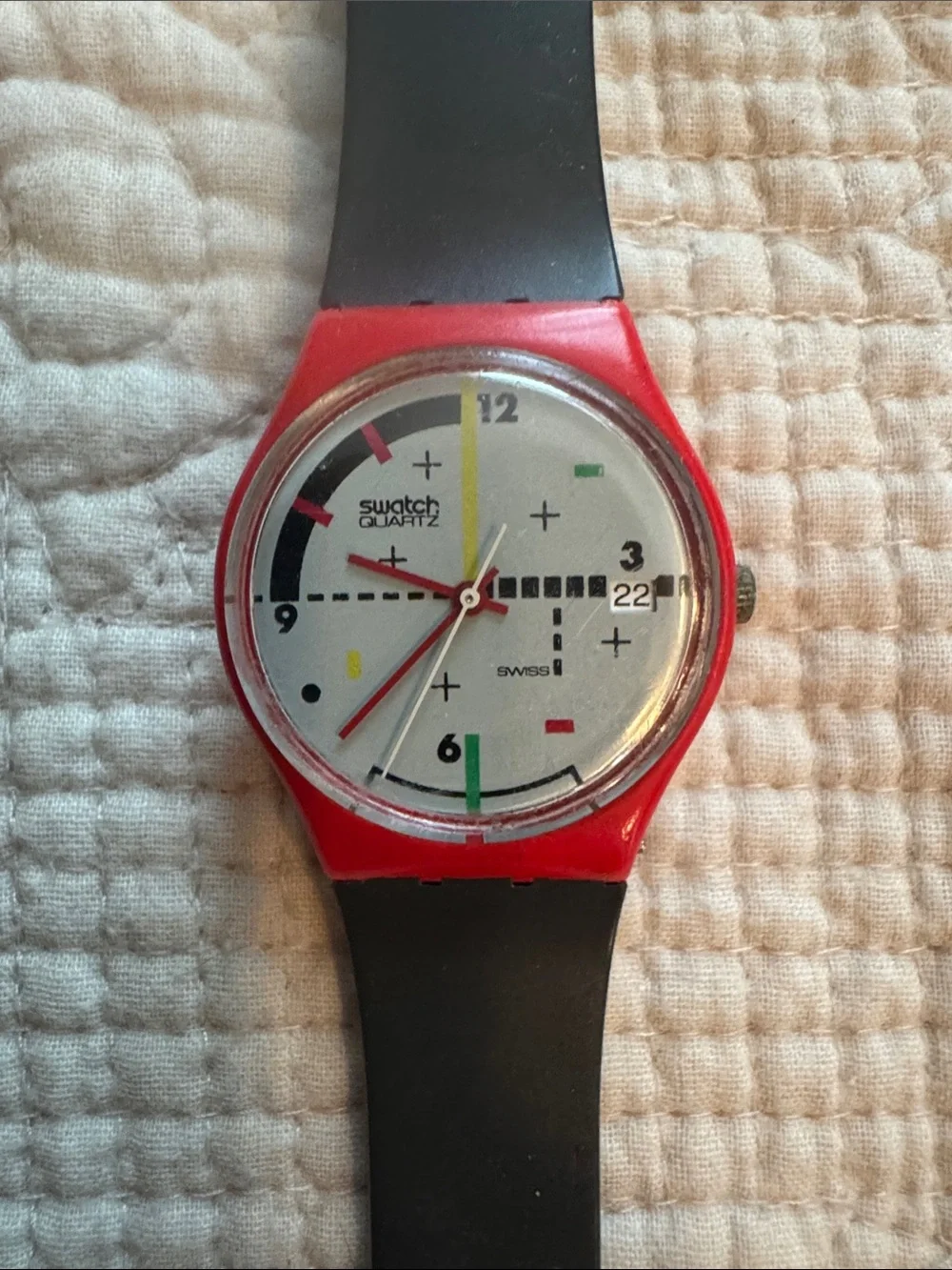 Swatch Watch CompuTech Compu Tech Red Bezel Grey Band 80’s